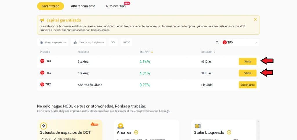 Elegimos TRX en Binance Earn